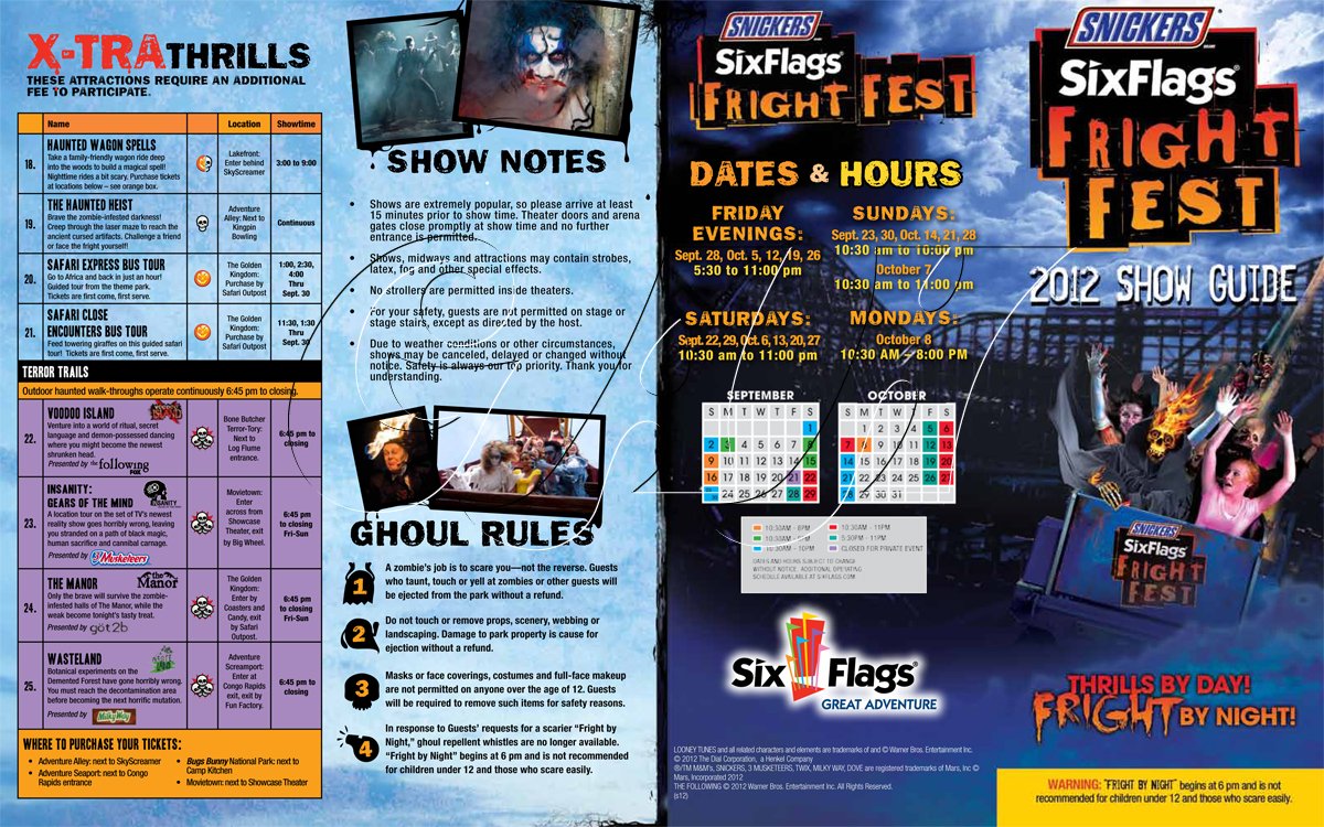 Fright Fest Brochures At Six Flags Great Adventure